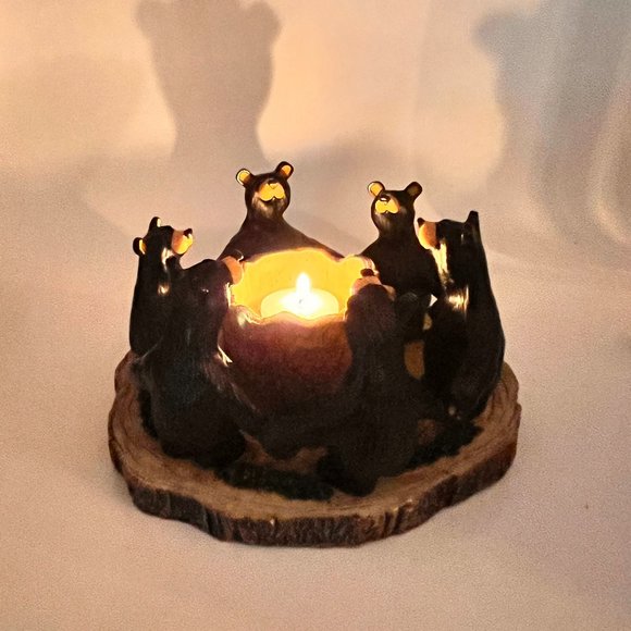 Vtg Circle Of Bears Bear Foots Jeff Fleming Big Sky Carvers Votive Candle Holder - Picture 2 of 16